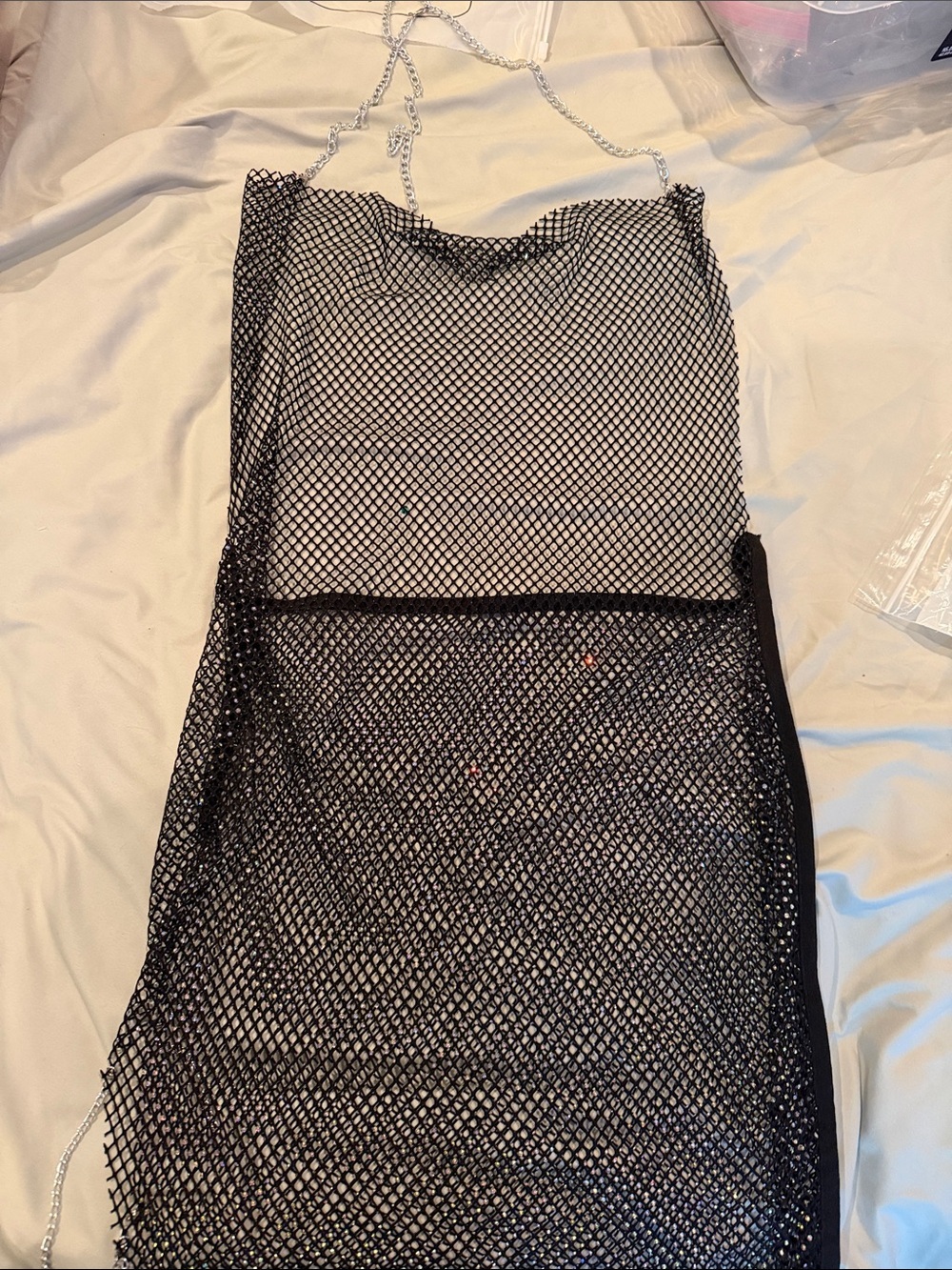 Black Fishnet Chain-Strap Dress
